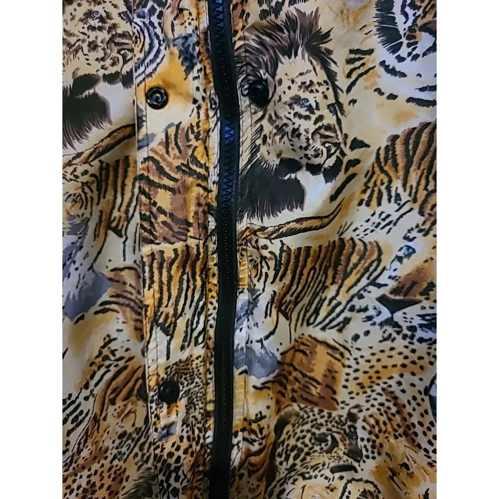 Vintage 1980s 100% Silk Cat Windbreaker Coat Lions Tigers Leopard Sz Medium - Picture 8 of 11